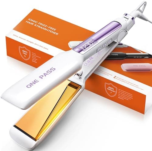 Image of Faszin Professional Hair Straighteners, 42mm Wide Plate Titanium Negative Ion Flat Iron, 30s Rapid Heating, 11 Adjustable Temperature Levels (130-230℃), Real-time Temperature Display (White)