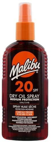 Image of Malibu Sun SPF 20 Non-Greasy Dry Oil Spray for Tanning, Tan Enhancing & Moisturising Body Oil Mist, Water Resistant, 200ml