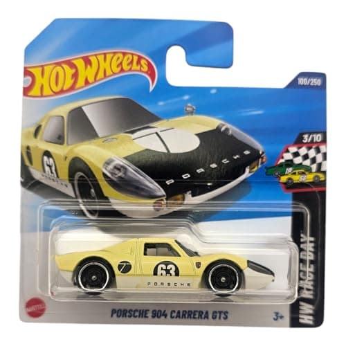 Image of Hot Wheels Porsche 904 Carrera GTS, Die-Cast Model Car, Racing Series, Yellow, #63