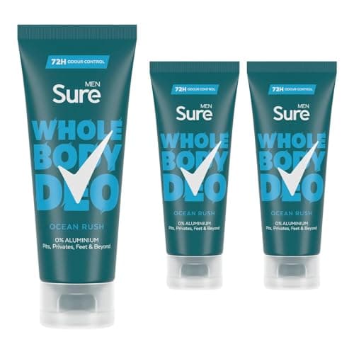 Image of Sure Men Deodorant Cream Ocean Rush, Pack of 3, Whole Body Deodorant for Men Aluminium Free Deo Cream with Herbal and Woody Scent Provides 72-Hour Odour Control, 75 ml