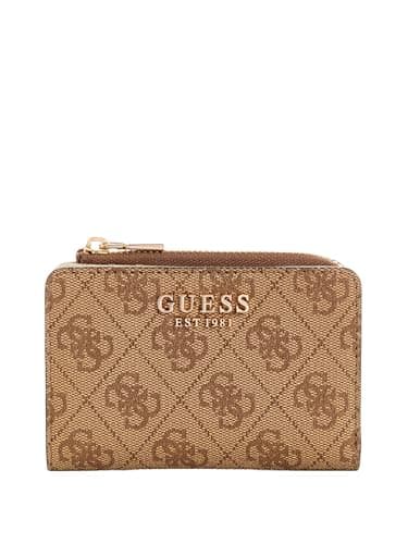Image of GUESS Laurel Zip Around Card Case, Latte Logo
