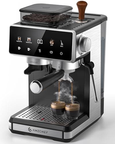 Image of AMZCHEF Bean to Cup Coffee Machines 20 Bar - 20 Grind Settings & 3-Temp Control, Hot/Cold Brew Coffee Machine with Grinder with Color Touchscreen