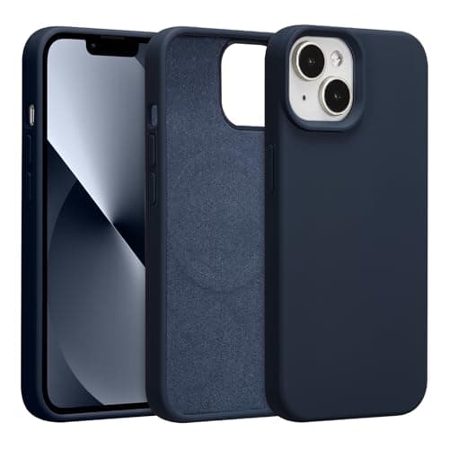 Image of UCASONG Magnetic for iPhone 13/14-6.1Inch Liquid Silicone Phone Case, Compatible with MagSafe, Cute Plain Solid Color Slim Case Soft Smooth Matte Shockproof Protective Cover, Midnight Blue