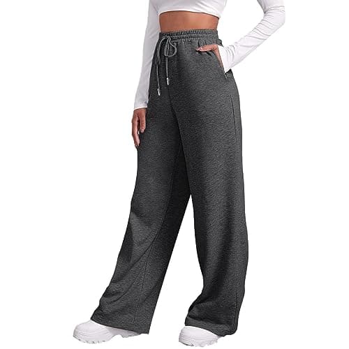 Image of Womens Joggers Sweatpants Casual Jogging Pants Athletic Active Wide Leg Sweatpants Running Gym Workout Tracksuit Bottoms Drawstring Elastic Waist Lounge Trousers Grey M