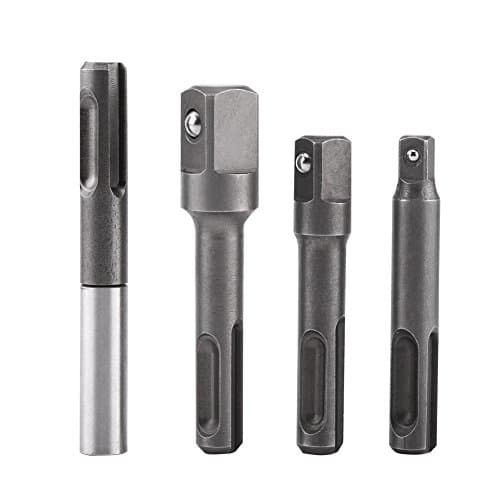Image of 4pcs Drill Bit Holder Extension Connector, SDS Plus Shank to 1/4" Hex Socket Adaptor and 1/4" 3/8" 1/2" Squares Drill Bit Holder Extension Connector for Screws, Nuts, Any Drill and Handheld Driver