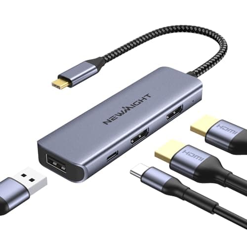 Image of USB C Hub 4-in-1 with 2×4K HDMI, 100W PD, USB-A Port, Multiport & Splitter for Dual Monitors, Compatible with MacBook, Dell, HP, Lenovo
