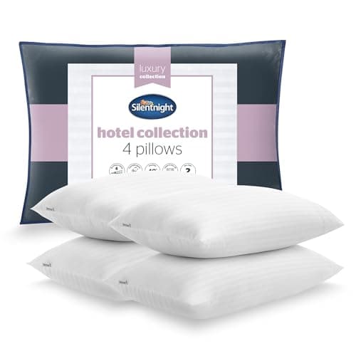 Image of Silentnight Hotel Collection Pillows 4 Pack - Luxury Hotel Quality Pillows Soft Medium Support for Back and Side Sleepers Comfy Supportive - Hypoallergenic and Machine Washable - Pack of 4