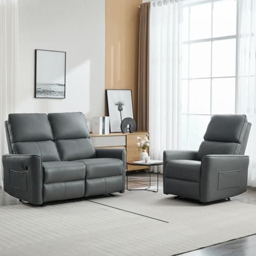 Image of More4Homes MADRID 1+2 SEATER MANUAL RECLINER AIR LEATHER SOFA SET (Grey)