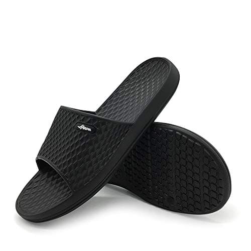 Image of HEVA Shower Slide Open Toe Sandals Mens Bathroom Slippers Beach Indoor House Shoes（8UK 42EU,Black）