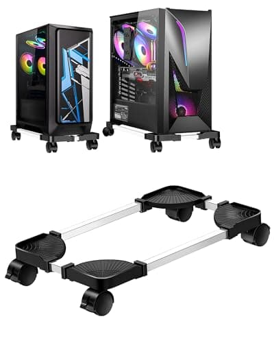 Image of CPU Stand for PC Computer Case Holder Bracket Desktop Mainframe Rack with Brake with 4 Caster Wheels(Black)