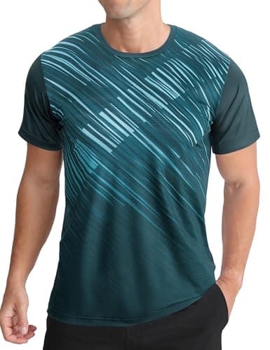 Image of APTRO Men’s T-Shirts Gym T Shirts for Men Moisture Wicking Athletic Breathable Running Tops Quick Dry Short Sleeve T-Shirt Dark Green Stripe M
