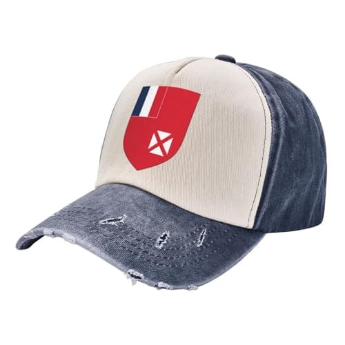 Image of KETAFOUND Vintage Cotton Baseball Cap Wallis and Futuna Badge Distressed Snapback Trucker Hat National Spirit Edge Grinding Do Old Hat for Men Women Outdoor Golf Tennis Shopping Navy Blue