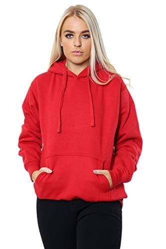 Image of imporio 11 Women Ladies Oversized Pullover Plain Hoodie Top With Out Zip Hoodies Sweatshirt Top Jumper UK 10-18 (Red, LARGE UK 14-16)