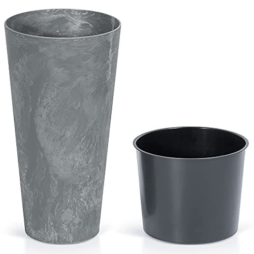 Image of URBNLIVING Concrete Effect Large Plant Pot Flower Outdoor Garden Planter Boxwood Buxus Ball Set Of 2 (Light Grey, 2)