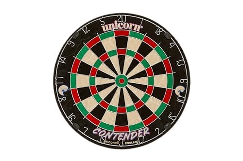 Image of Unicorn Easy Score Dartboard Darts Board | Contender Fun Learning Beginner Trainer | 2 x Bigger Trebles & Doubles | Competition Quality Sisal Bristle Board | Round Wire Spider