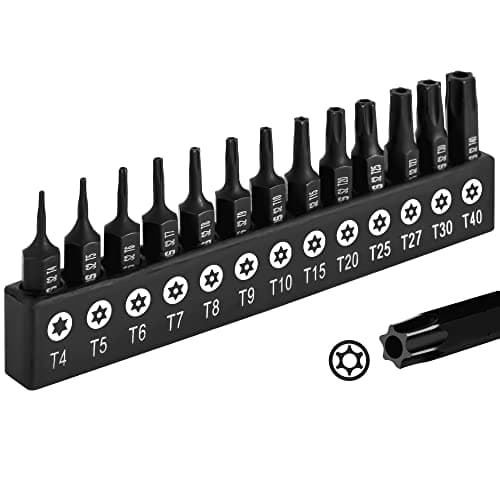 Image of DAKCOS T4 - T40 Tamper Proof Torx Bit Set, 13-Piece Security Star Bits, 25mm Long, Premium S2 Alloy Steel