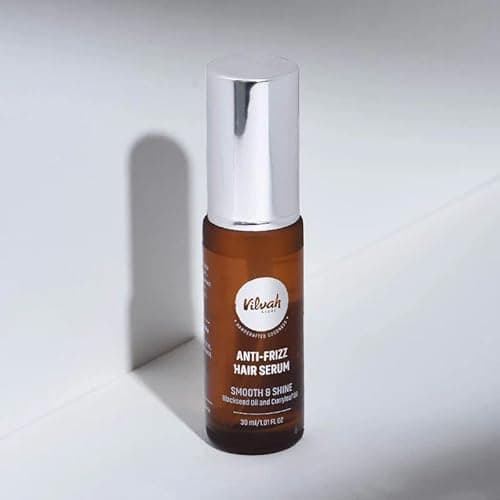 Image of Vilvah Anti-Frizz Hair Serum 30ml – Silicone-Free Hair Serum with Black Seed & Curry Leaf Oil for Frizz Control, Split End Prevention, and Heat Protection