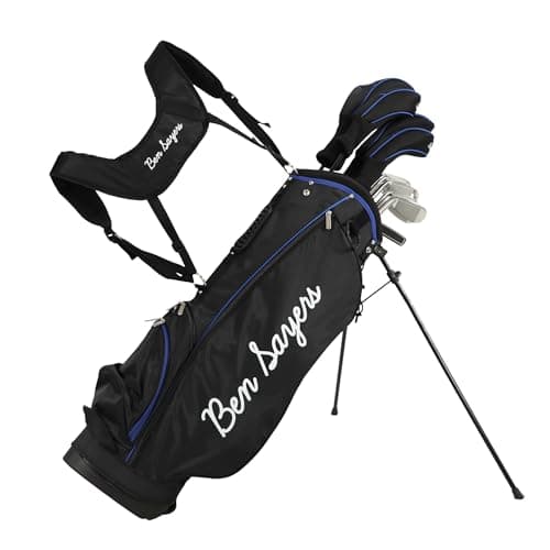 Image of Ben Sayers M8 13-Piece Golf Package Set | Complete Mens Set | Full 12 Clubs Graphite/Steel Shafts with Stand Bag | Driver, Woods, Hybrids, Irons, Wedges & Putter (Right Hand - Blue/Black)