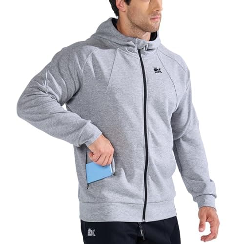 Image of BROKIG Mens Zipup Gym Hoodies, Running Jacket Tracksuit Sports Coat Casual Hooded Sweatshirt with Pockets (Small, Light Grey)