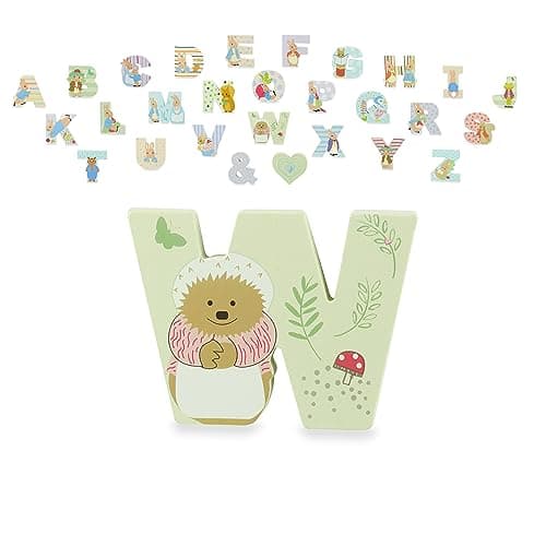 Image of Peter Rabbit Wooden Letters by Orange Tree Toys, Letter W with Mrs. Tiggy-Winkle - Alphabet Animal Letter for Personalised Baby Name, Toy Box, Door, Wall Decorations, Animals Nursery Decor, Boys Girls