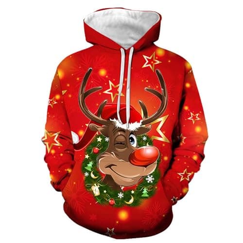 Image of Generisch 2026 Christmas Christmas Jumper Men Casual Loose Neck Comfortable Hooded Christmas Reindeer, red, XL