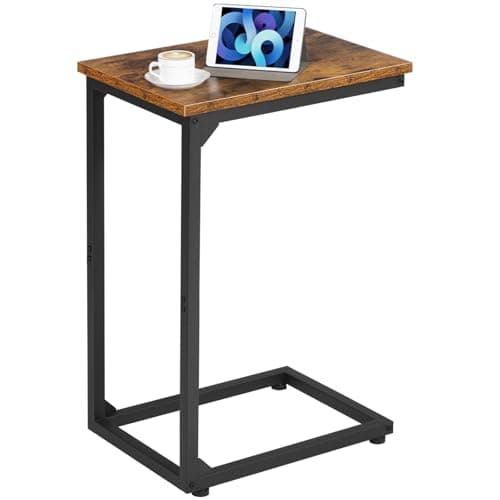 Image of AMHANCIBLE C-Shaped Side Table, Bedside Table, End Table for Small Spaces, Sofa Side Table, Coffee Table with Metal Frame for Living Room, Bedroom, Rustic Brown UHET02CBR-1