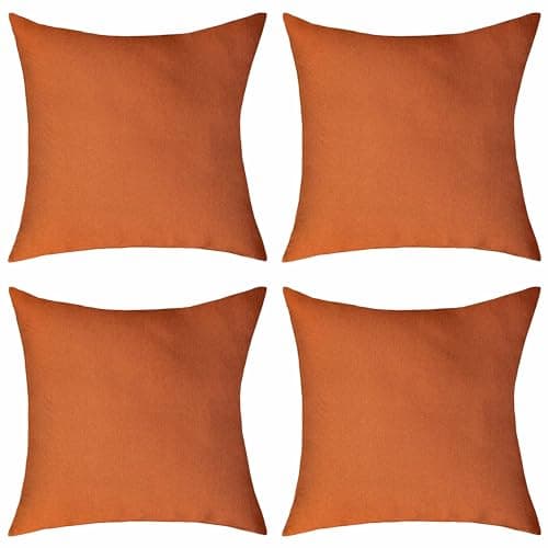 Image of Home Brilliant Orange Outdoor Cushion Covers for Garden Chair, Waterproof Cushions Pillow Covers 18x18, Plain Design Waterproof Cushion Covers for Thanksgiving 45 x 45 CM, Pack of 4, Burnt Orange