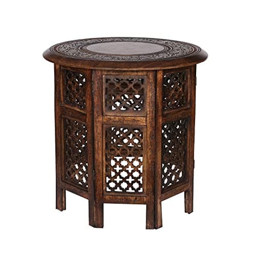 Image of topfurnishing Beautiful Round Hand Carved Indian Shesham Wooden Coffee Table Side[Brown,Extra Large 21"x21"x21"]