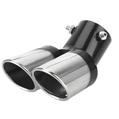 Image of CGEAMDY Exhaust Tail Pipe, Universal Exhaust Muffler Tip Pipe Stainless Steel, Dual Twin Exhaust Tip Trim, Car Rear Tail Throat Muffler Double Outlet End Tailpipe Tube Bend Vehicle(Black)