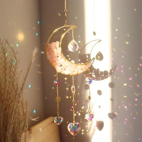 Image of Moon Sun Catcher,Moon Crystal Dream Catcher,Meditation Crystal fit for Window Home Garden Decorations Room Car Garden Party Wedding Decor (Pink)