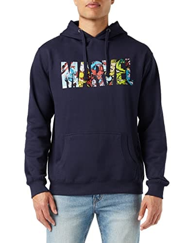 Image of Marvel Men's Logo Characters Hoodie, Blue (Navy Navy), L UK