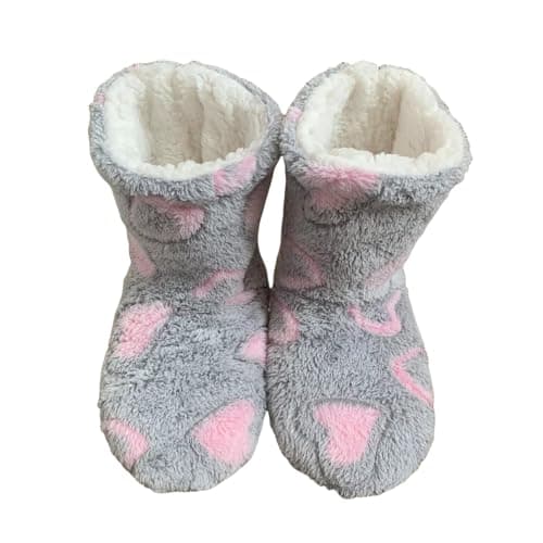 Image of Ladies' Faux Fur Slipper Boots Indoor Bootie, Womens Warm Shoes High Top Thermal Slipper Anti-Slip Sole Soft Plush Winter Booties (Grey Pink, Adult, Women, 8, Numeric, UK Footwear Size System, Medium)
