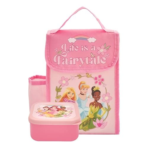 Image of Disney Princess Girls Lunch Bag with Kids Snack Box by Polar Gear Princess Gifts Back to School Supplies - Insulated Girls Lunch Box Bag Princesses Rapunzel, Cinderella, Tiana