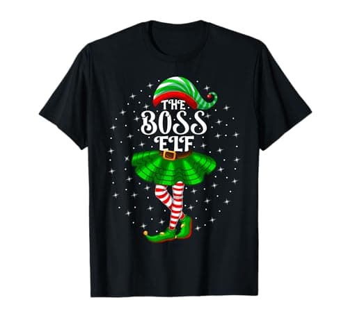 Image of Boss Elf Christmas Family Matching Women Girls Xmas Party T-Shirt