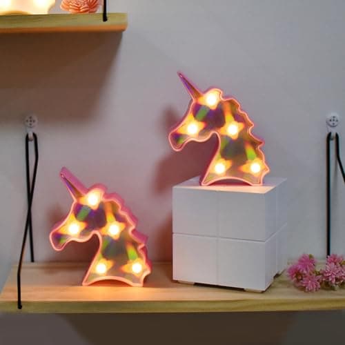 Image of buywin 2 Pack Unicorn Light Set Battery Powered Pink Unicorn Marquee Sign Animal Shaped LED Night Lamps Decor for Home Children Bedroom Nursery, Kids Gift(Laser Unicorn)