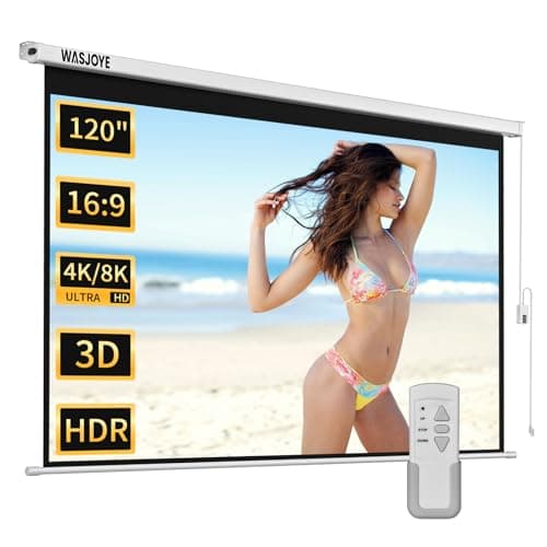Image of WASJOYE 120"Motorized Projector Screen Electric Diagonal Automatic Projection 16:9 8K HD Movies Screen for Home Theater Cinema Office Video Game Outdoor Indoor W/Remote Control and Wall/Ceiling Mount