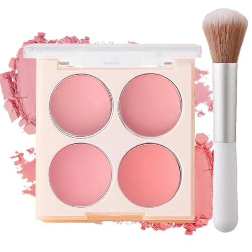 Image of 4-in-1 Matte Blush Palette – Natural Peach & Pink Powder Blusher – Highly Pigmented, Long-Lasting & Blendable Cheek Make Up Suitable for All Skin Tones Includes Brush(01)