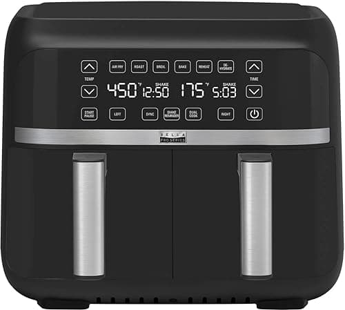 Image of Bella 8L Dual Basket Air Fryer with Touchscreen, 8 Cooking Options, Adjustable Temperature, Auto Shutoff and Timer, Nonstick Cooking Trays, 2850 W, Black