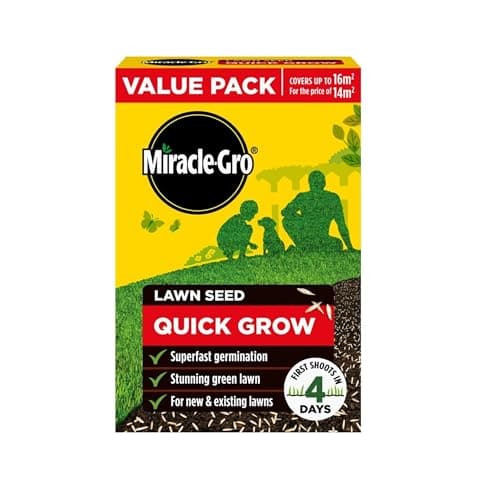 Image of Miracle-Gro Quick Grow Lawn Seed 16m2 ryegrass fescues Fast Grass Seed 480g - Super Fast Germinating Lawn Seed - Rich Green Lawn - for existing and New lawns.