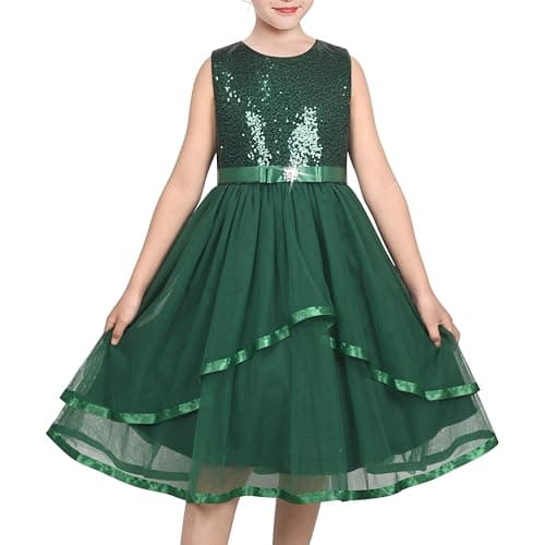 Image of Sunny Fashion Flower Girls Dress Emerald Sparkle Sequin Bridesmaid Pageant Birthday Age 5 Years
