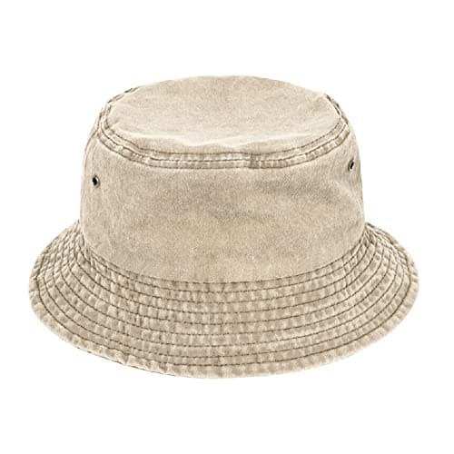Image of TOSKATOK Pure Washed Cotton Bucket hat UV Sun Protection Breathable Beach Holiday Travel Hat-STONE-58
