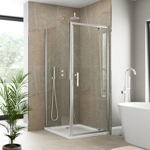 Image of Luxura® 760 x 760mm Pivot Shower Enclosure Door Screen for Wet Room Cubicle Enclosures, 6mm Toughened Safety Glass, Framed, Polished Chrome