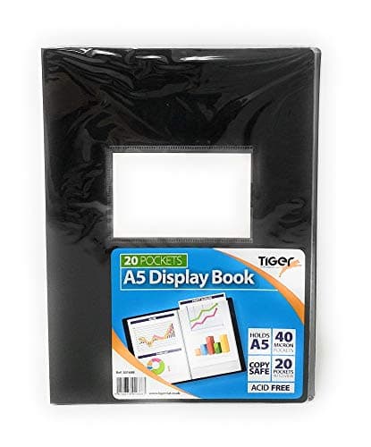 Image of Tiger A5 flexicover 20 pocket display book presentation folder - BLACK flexible cover