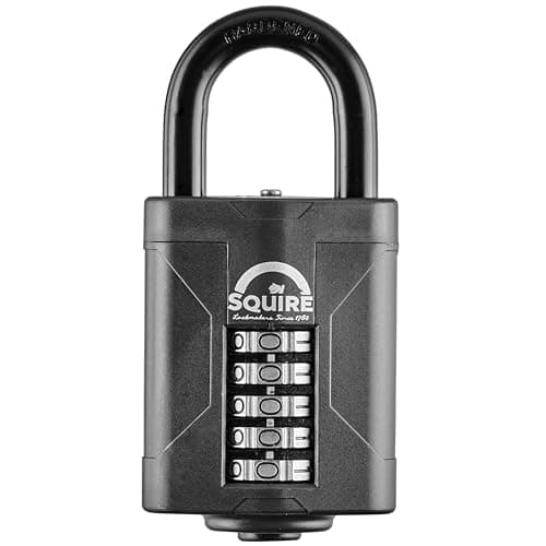 Image of Squire Combination Padlock CP60 – 60mm 5-Wheel Combination Padlock (Black) – Re-Codable Push Button Lock – Ideal for Site Lockers, Sheds & Equipment Storage