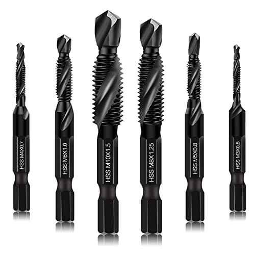 Image of 6 Packs Combination Drill & Taps Bit Set, Screw Tapping Threading Tools in Sizes M3*0.5 M4*0.7 M5*0.8 M6*1.0 M8*1.25 M10*1.5 with Anti-rust Black Coating, 6mm Hex Shank and Storage Case