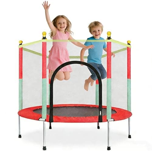 Image of Ccarzzi Trampoline 55" Kids Trampoline with Safety Net Enclosure, Reinforced Steel Frame, High-elasticity Mini Trampoline for Toddler 3-10 Years, Indoor and Outdoor