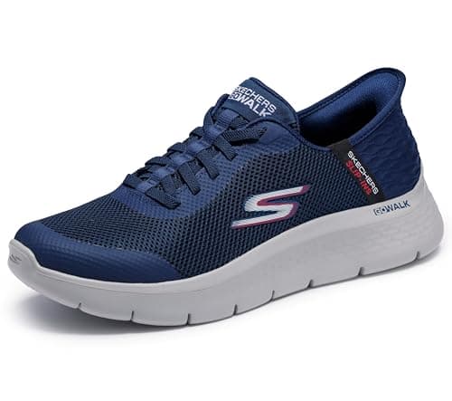 Image of Skechers Men's Slip-ins GO Walk Flex Hands Up Trainers in Navy - Comfortable Fit Casual Athletic Shoes - Gents Sports Footwear - Size UK 8 / EU 42