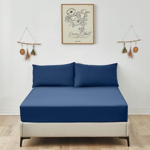 Image of Small Double Fitted Sheet (30cm) - 4ft Ultra Soft Microfibre Bed Sheets, Breathable, Shrink and Fade Resistant, Easy Care for Small Double Beds (Small Double/4ft, Navy Blue)