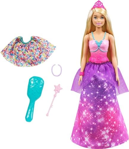 Image of Barbie Dreamtopia 2-in-1 Princess to Mermaid Fashion Transformation Doll with 3 Looks and Accessories, for 3 to 7 Year Olds - GTF92