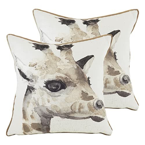Image of Evans Lichfield Safari Giraffe Polyester Filled Cushions (Twin Pack), Polyester, Linen, White/Mocha